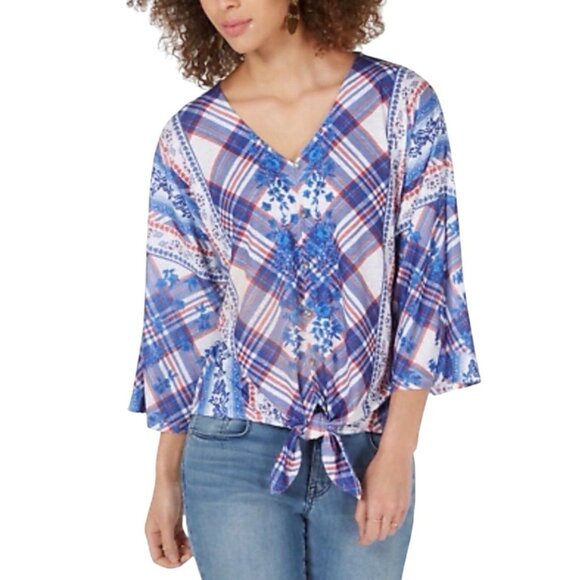 Style & Co Women's Size 3X Boho Plaid Knot Front Top New - Picture 6 of 9